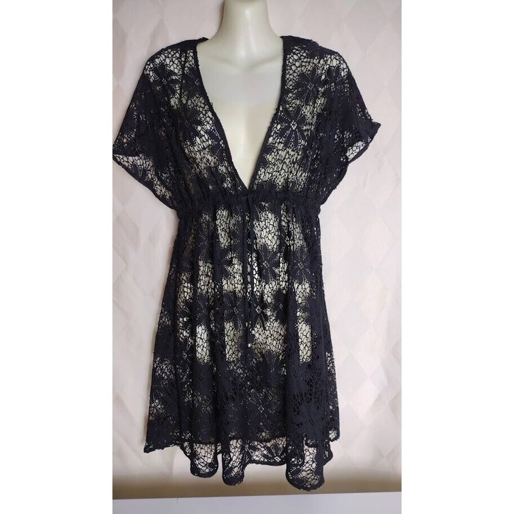 Accessorize Brand Lace Swimsuit Coverup, Black, Sz L